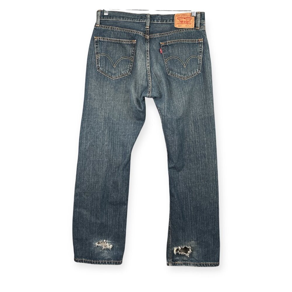 Levi’s 505 Jeans Men’s 34x30 Blue Regular Fit Straight Leg Denim Distressed - Picture 2 of 8
